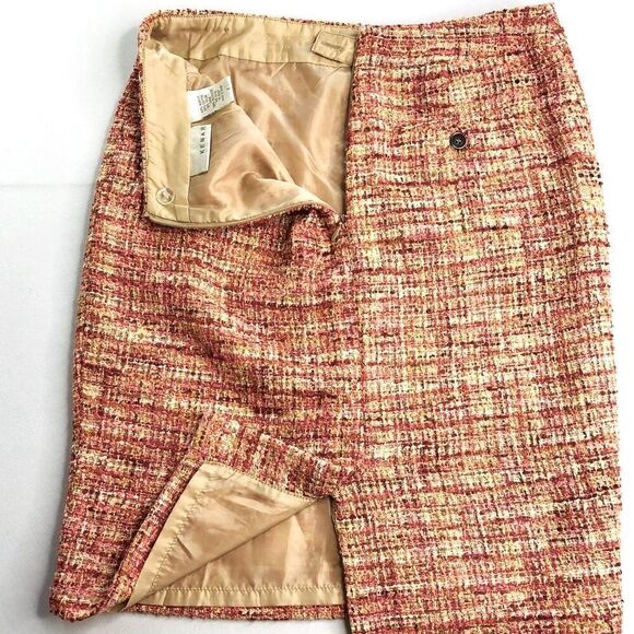 KENAR Tweed Pencil Skirt, Pink Coral Beige Size 2 - Picture 4 of 10